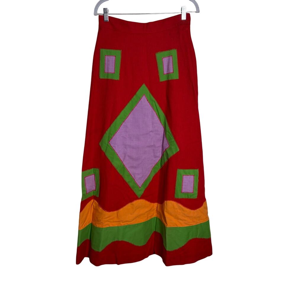 Vintage Bonwit Teller Red Heavy Quilted Patterned Maxi Skirt Women's Size 12